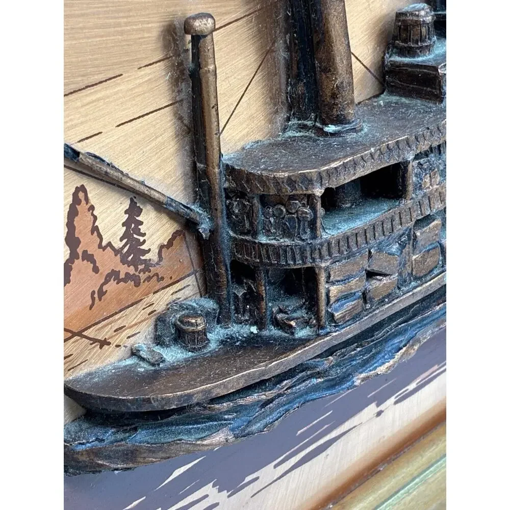 Signed John Louw 3D Copper Steamboat Riverboat Wall Art Framed 16x13
